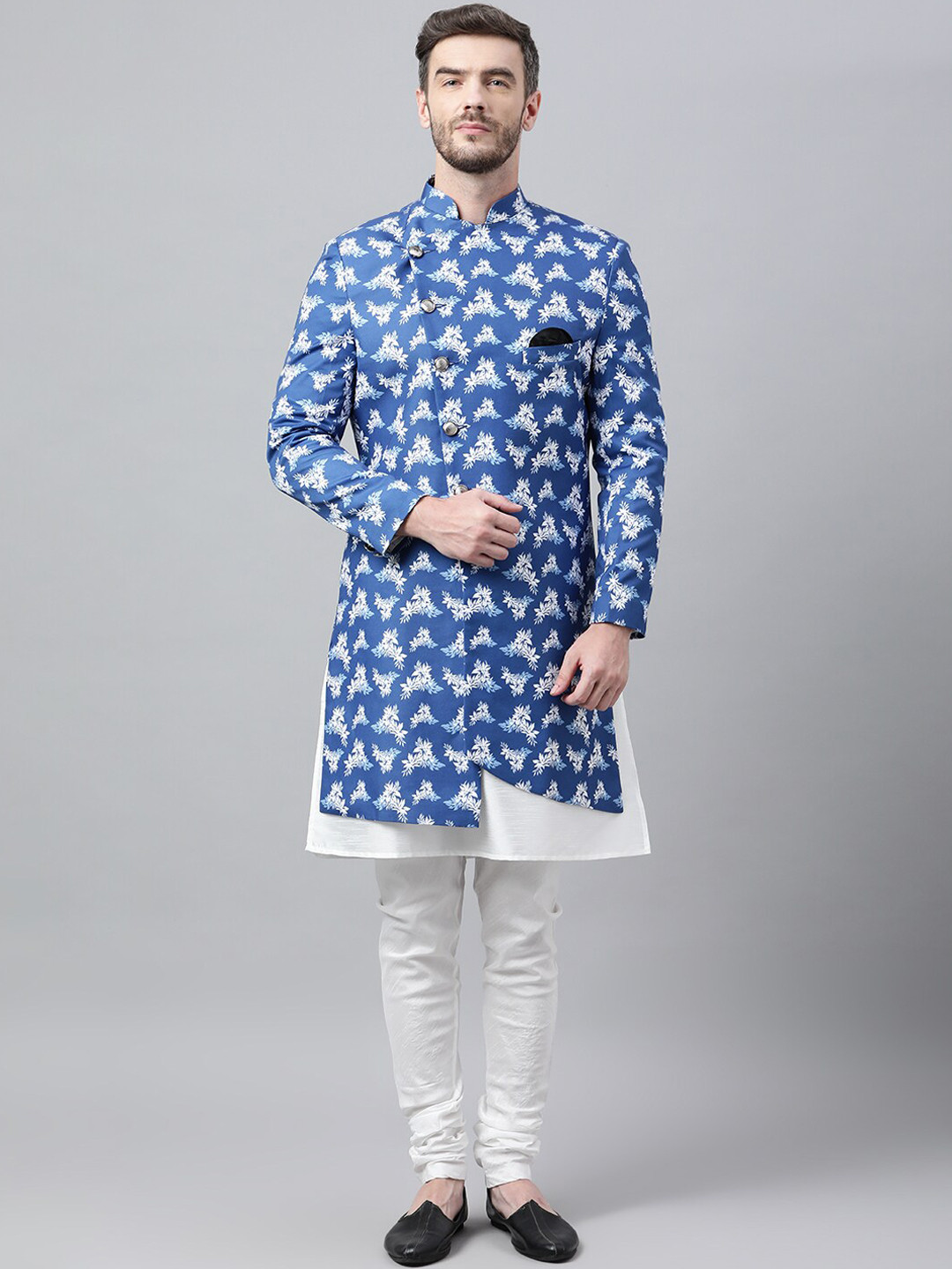 

hangup trend Men Blue & White Floral Printed Long Sleeves Sherwani