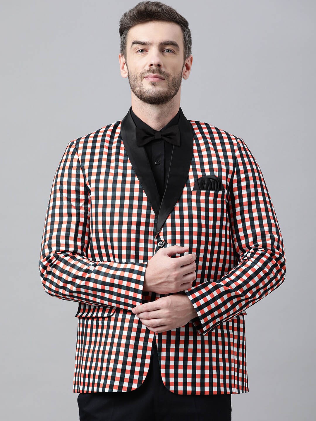 

hangup trend Men Black Checked Single-Breasted Blazer