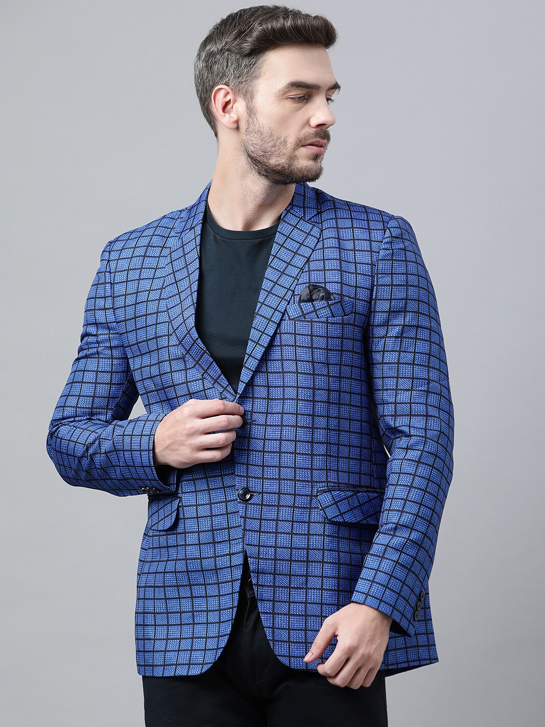 

hangup trend Men Blue & Black Printed Single Breasted Blazer