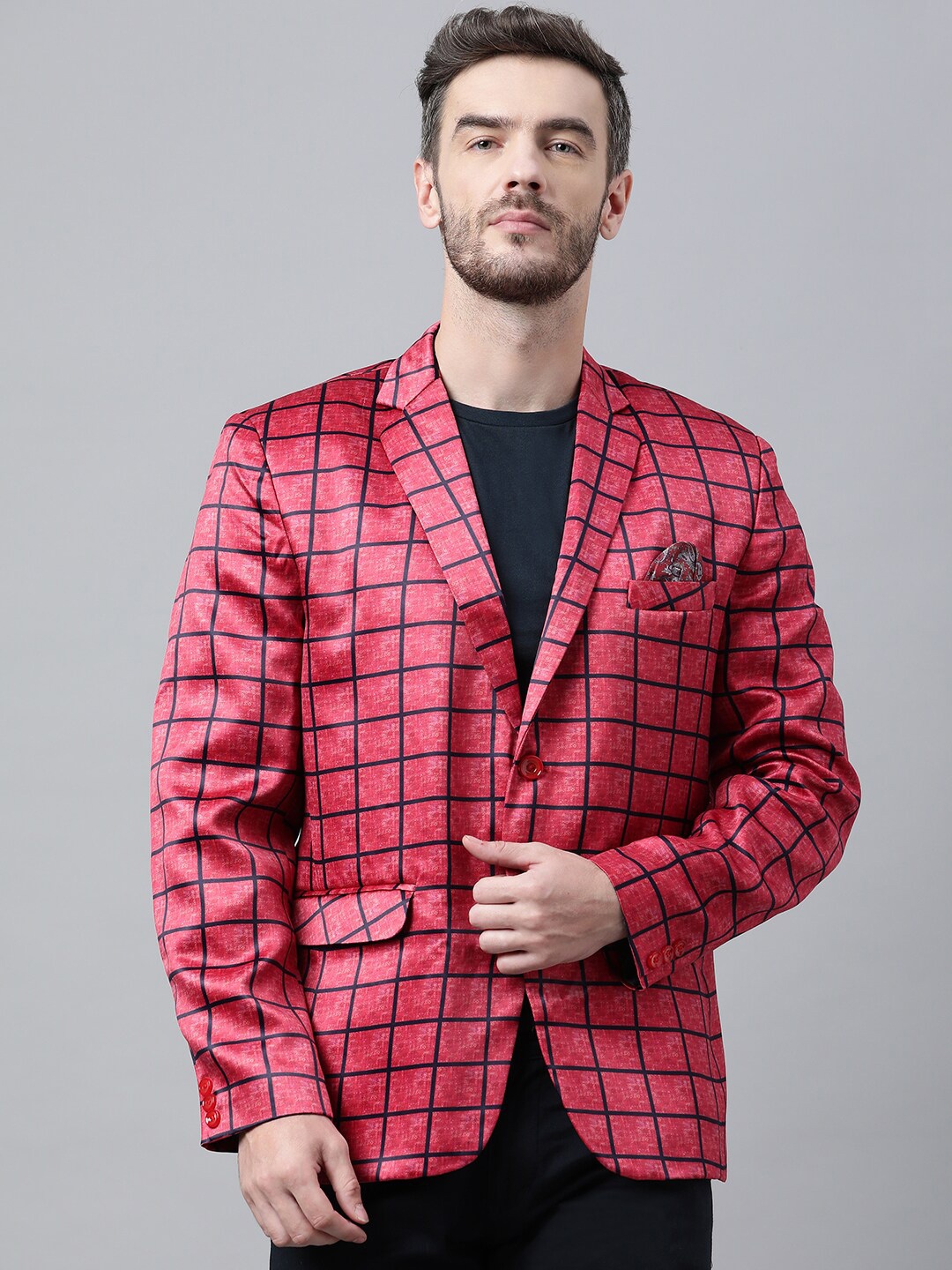 hangup trend Men Red & Black Printed Single Breasted Blazer