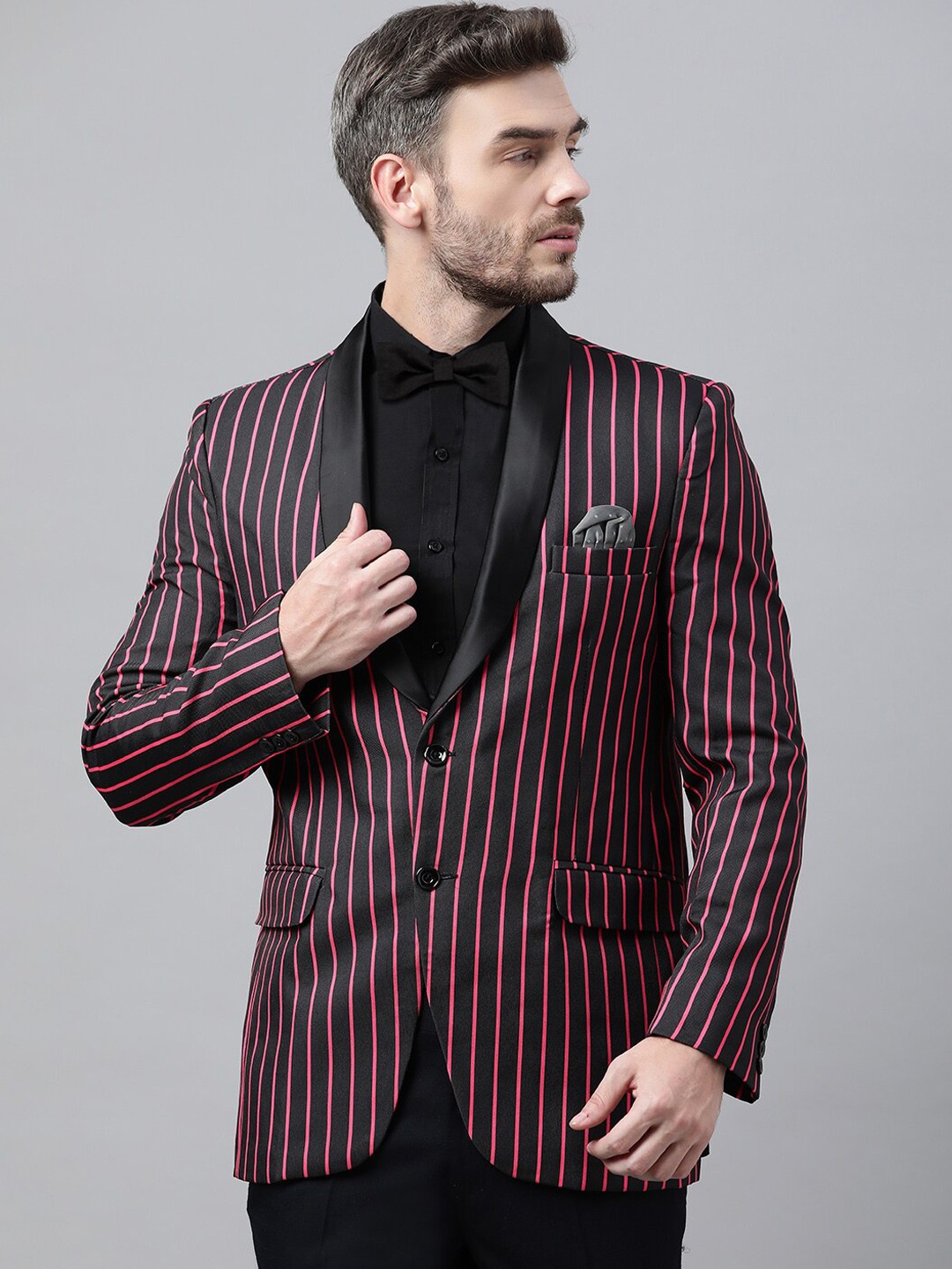 

hangup trend Men Black Printed Single Breasted Blazer