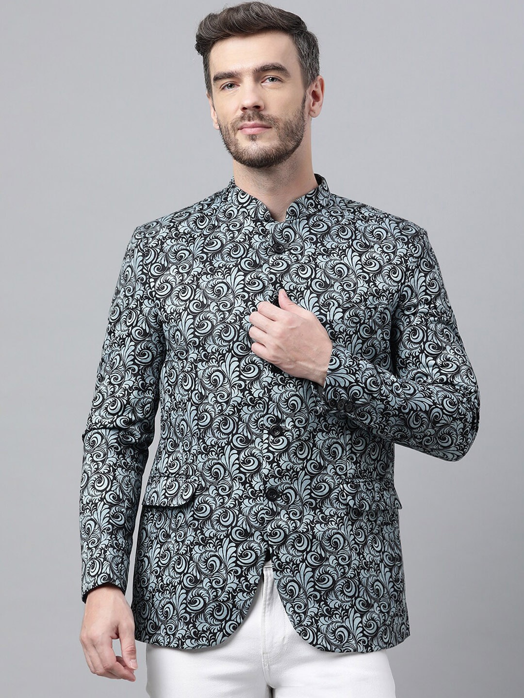 hangup trend Men Grey Printed Single-Breasted Blazer