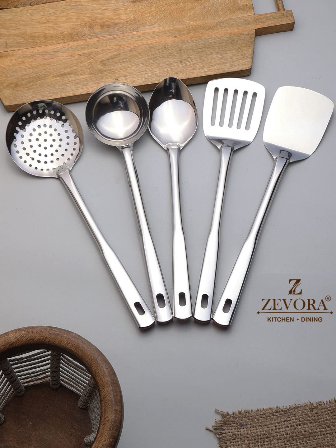 

ZEVORA Set Of 5 Silver-Toned Solid Stainless Steel Mixed Cutlery Set