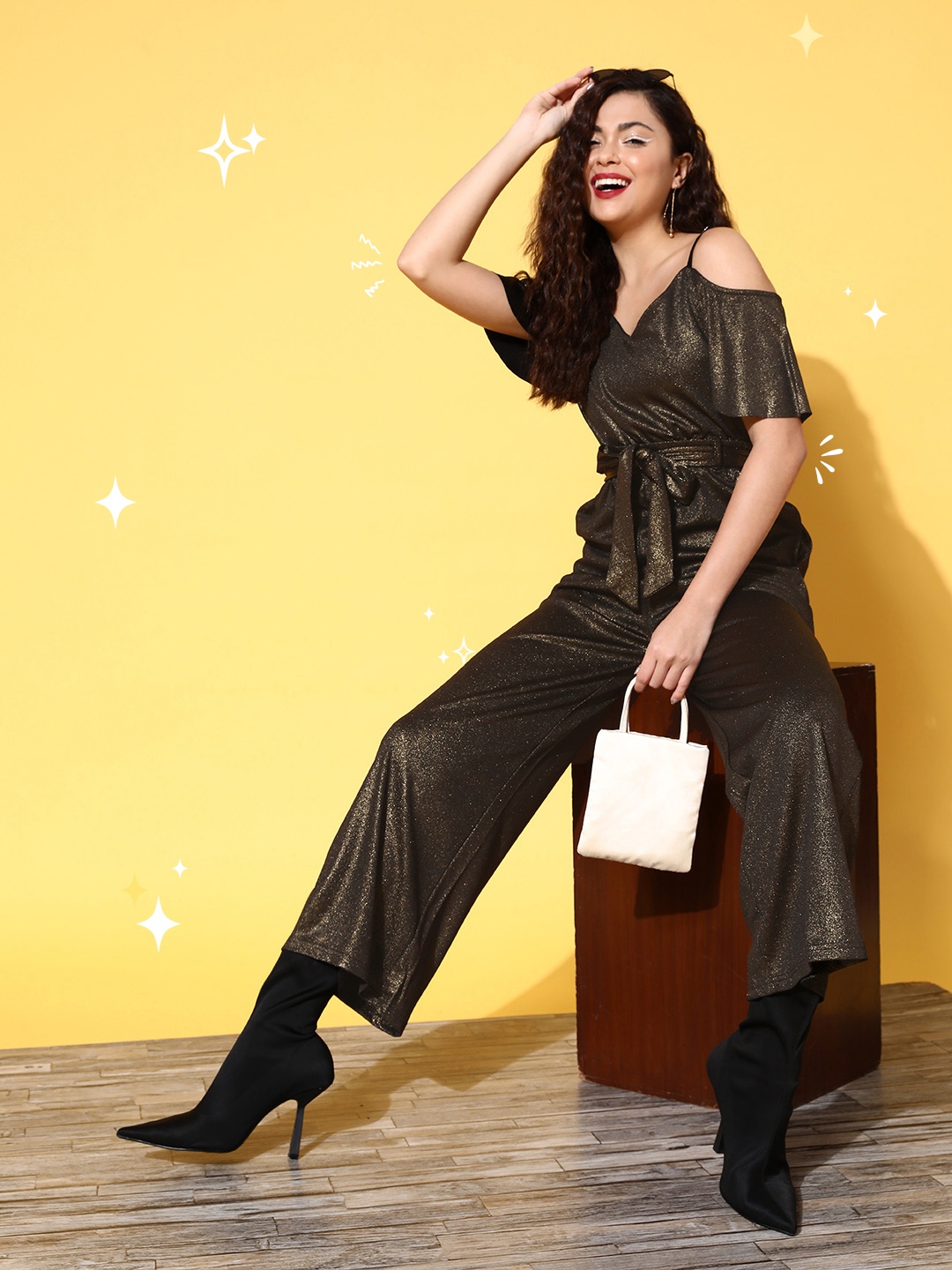 

SASSAFRAS Women Black Waist Tie-Ups Basic Jumpsuit