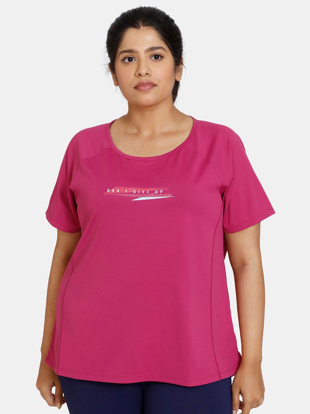 

Zelocity by Zivame Women Plus Size Pink Training or Gym T-shirt