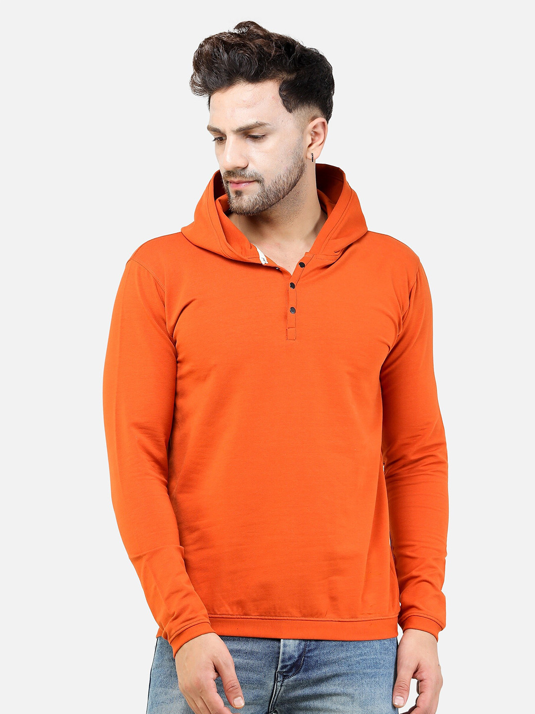 

COLVYNHARRIS JEANS Men Orange Hooded Cotton Sweatshirt