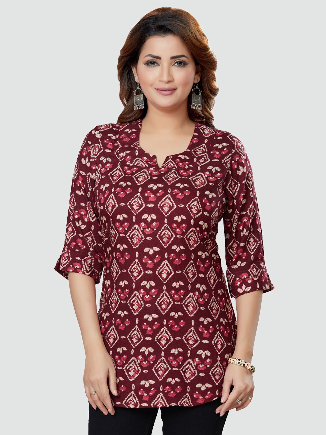 

Saree Swarg Women Burgundy Ethnic Motifs Printed Kurti