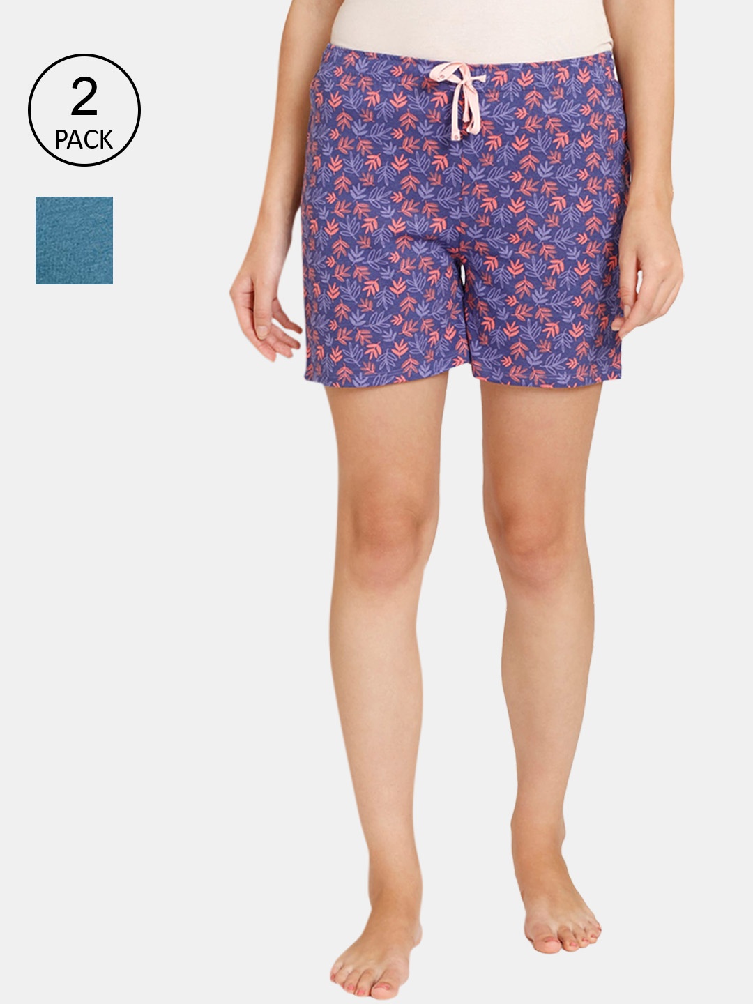 

Rosaline by Zivame Women Pack of 2 Purple & Blue Pure Cotton Lounge Shorts