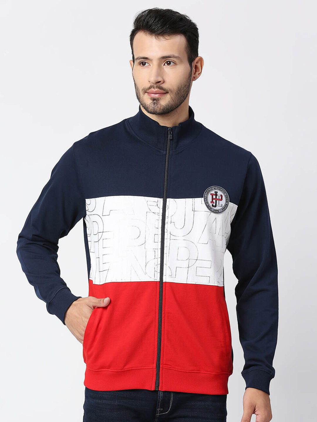 

Pepe Jeans Men Navy Blue Colourblocked Cotton Sweatshirt