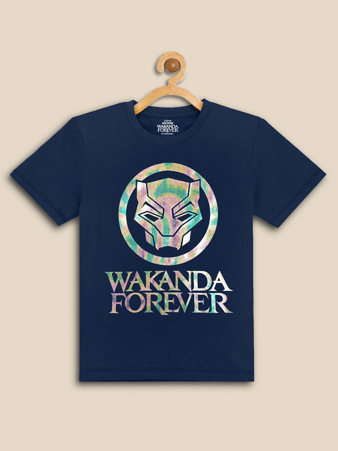 

Kids Ville Boys Navy Blue Black Panther Printed Pure Cotton T-shirt