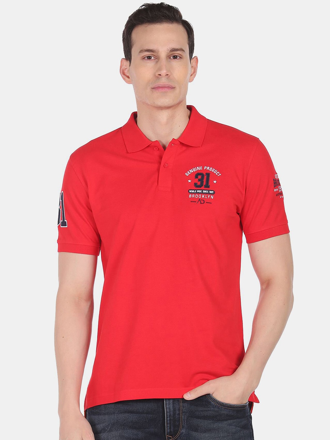 

AD By Arvind Polo Collar Slim Fit Pure Cotton T-shirt, Red