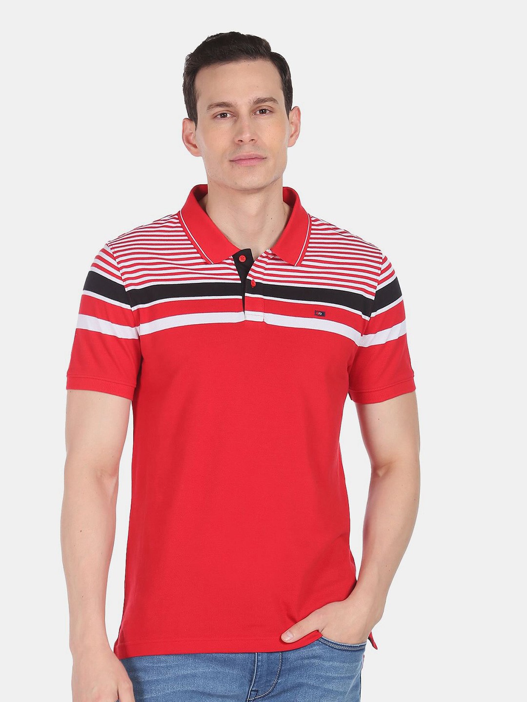 

AD By Arvind Striped Polo Collar Slim Fit Cotton T-shirt, Red