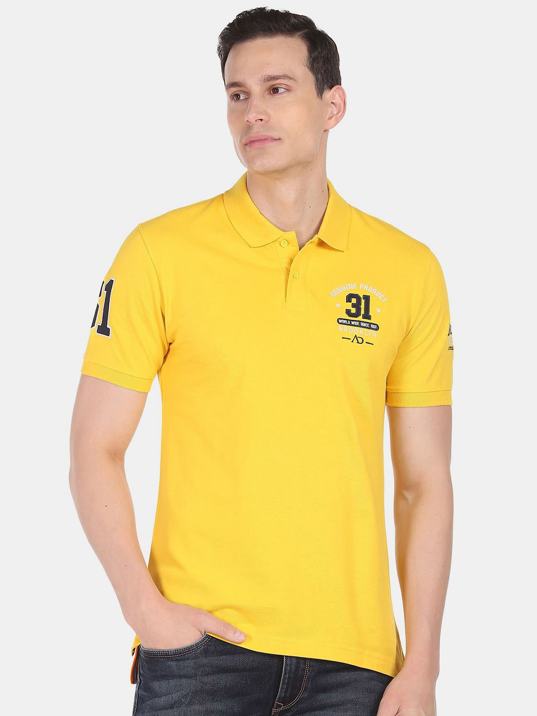 

AD By Arvind Polo Collar Slim Fit Pure Cotton T-shirt, Yellow