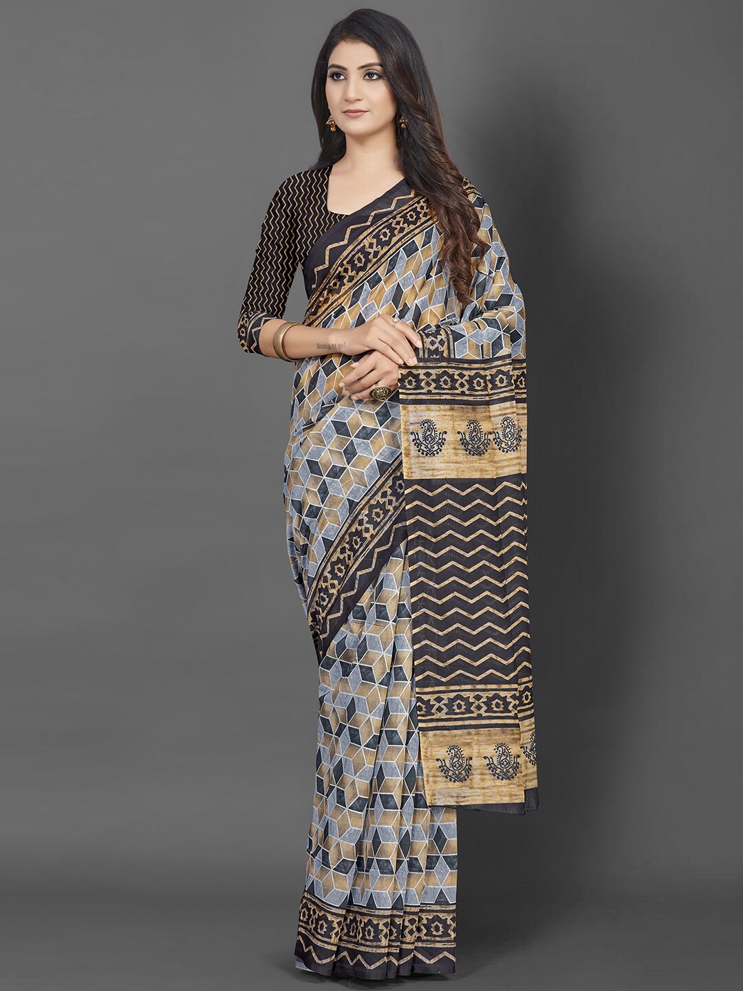 

Saree mall Beige & Grey Printed Bagh Sarees