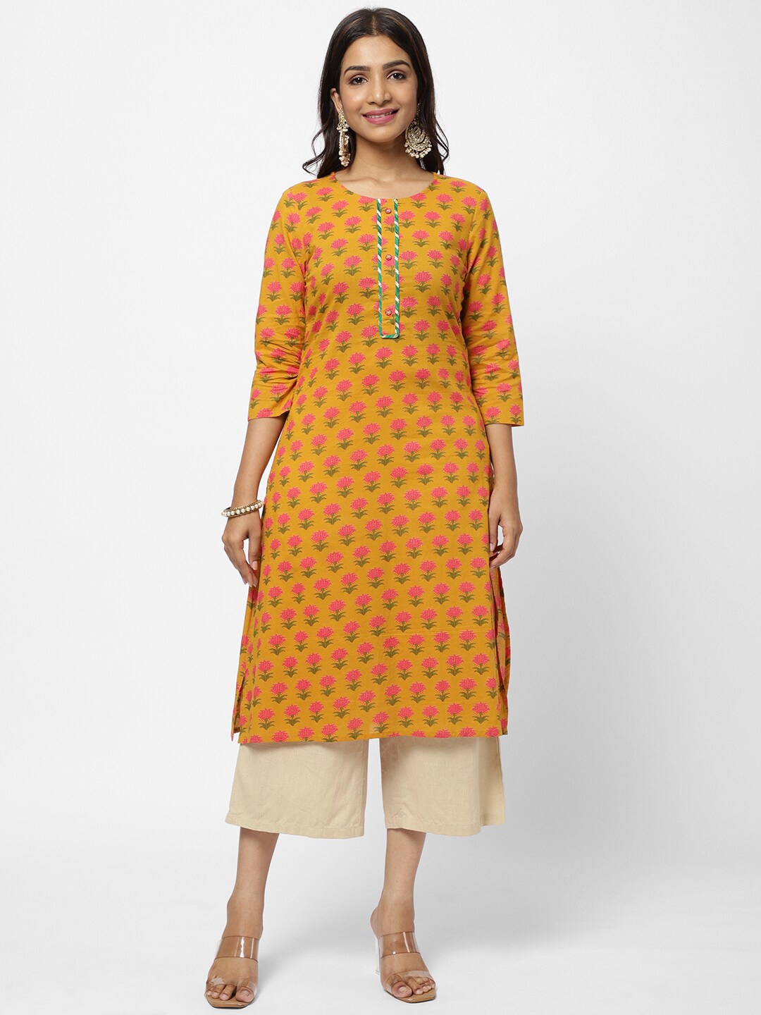 

R&B Women Yellow Cotton Ethnic Motifs Printed Kurta