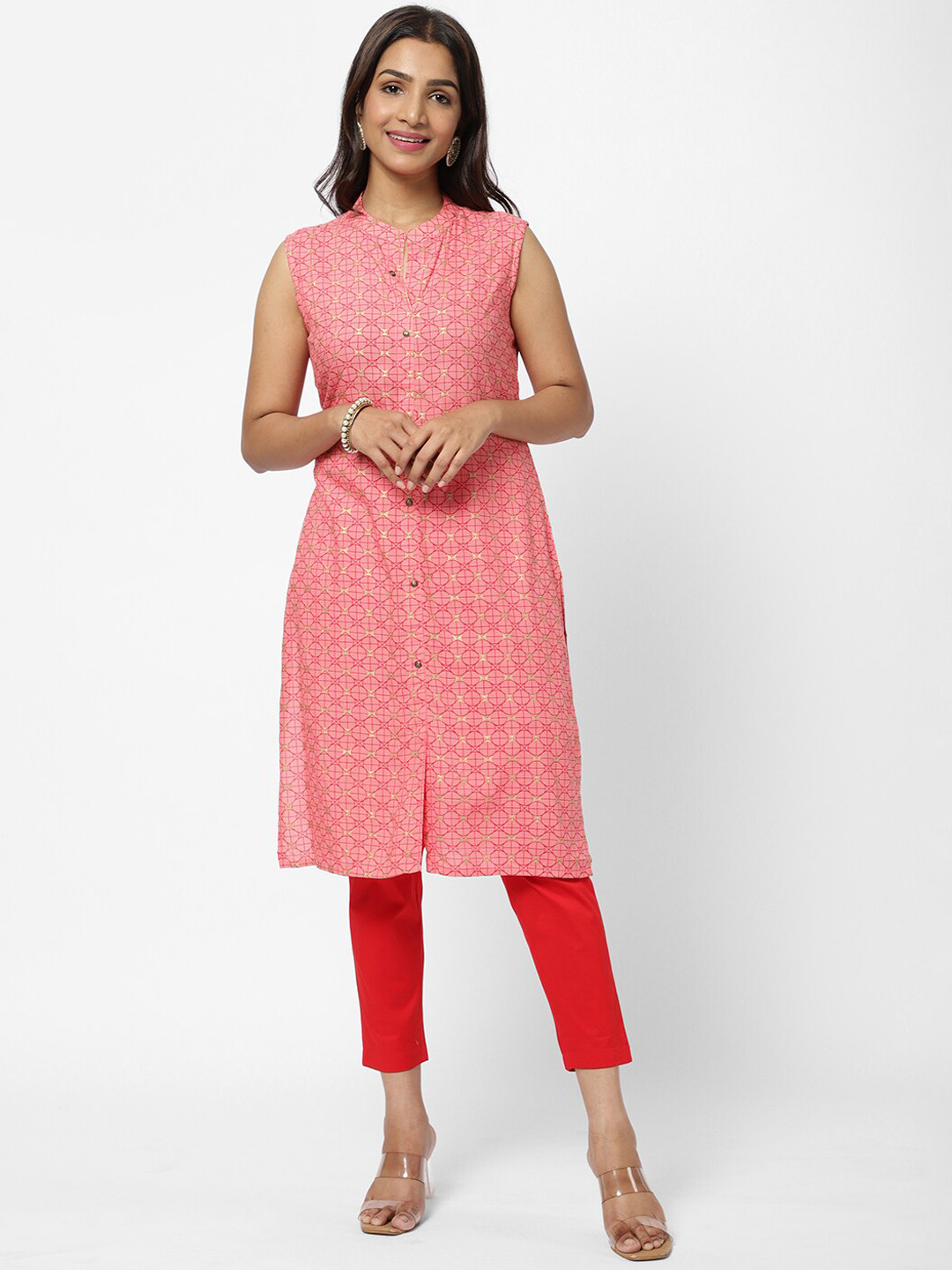 

R&B Women Coral Geometric Printed Kurta