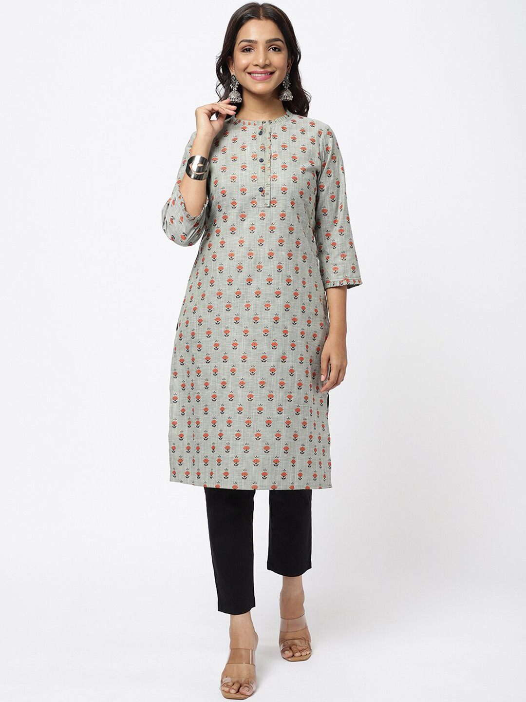 

R&B Women Grey Cotton Ethnic Motifs Printed Kurta