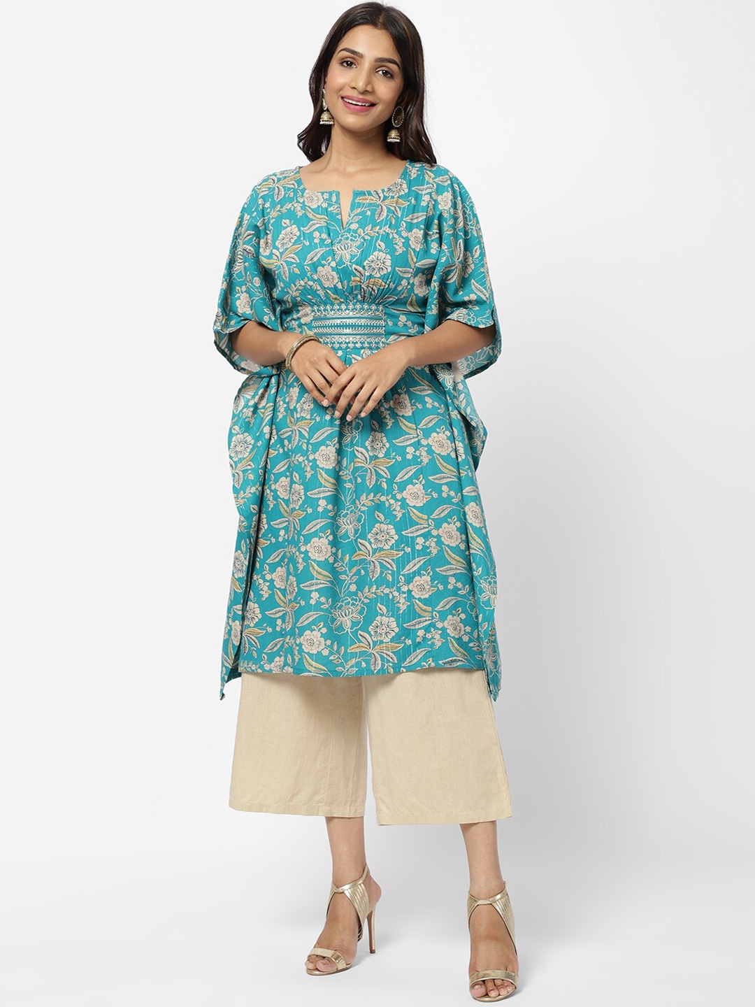 

R&B Women Green Floral Printed Kaftan Kurta