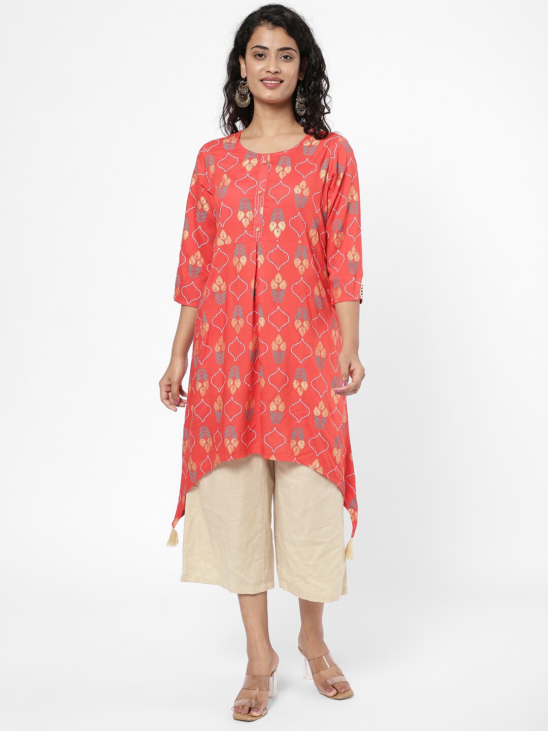 

R&B Women Peach-Coloured Ethnic Motifs Printed Kurta