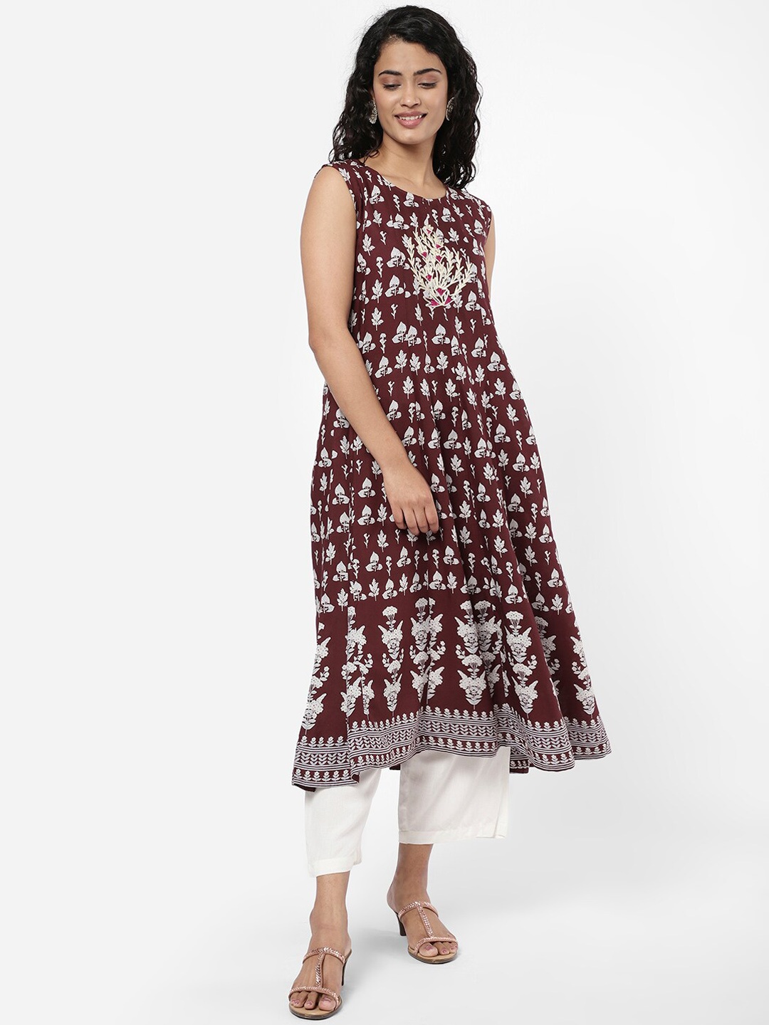 

R&B Women Brown Ethnic Motifs Printed Anarkali Kurta