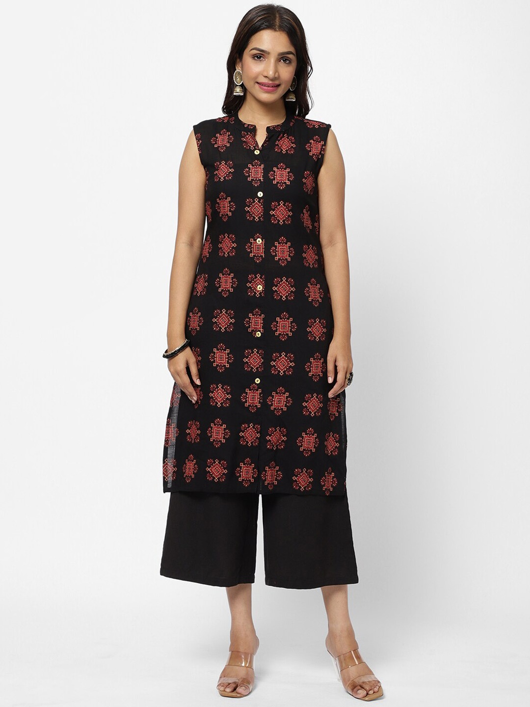 

R&B Black & Red Ethnic Motifs Printed Kurta