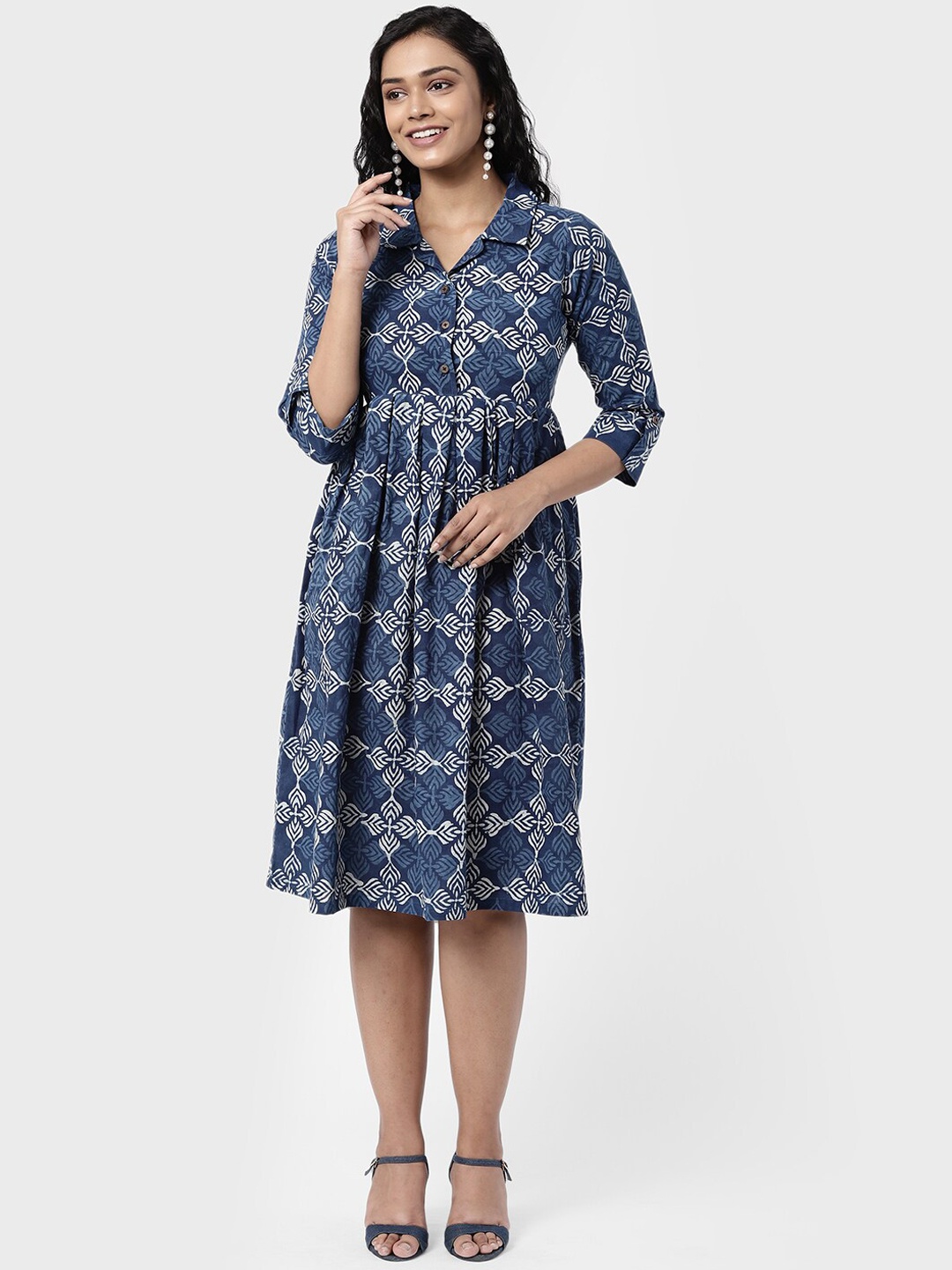 

R&B Blue Ethnic Motifs Empire Cotton Dress