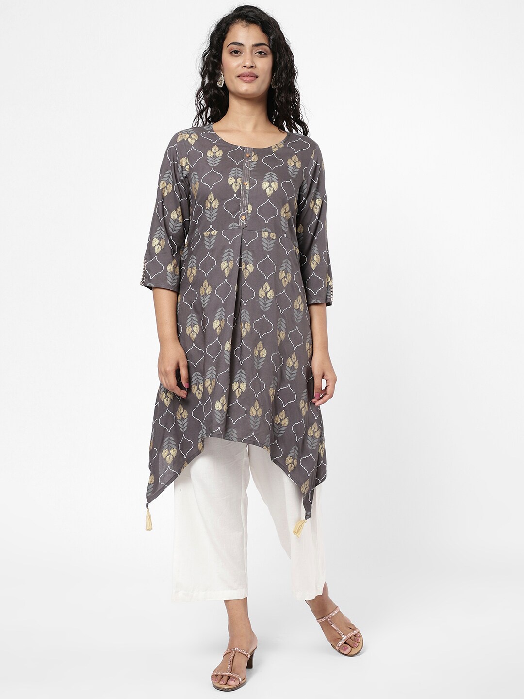 

R&B Women Floral Printed A-Line Kurta, Grey