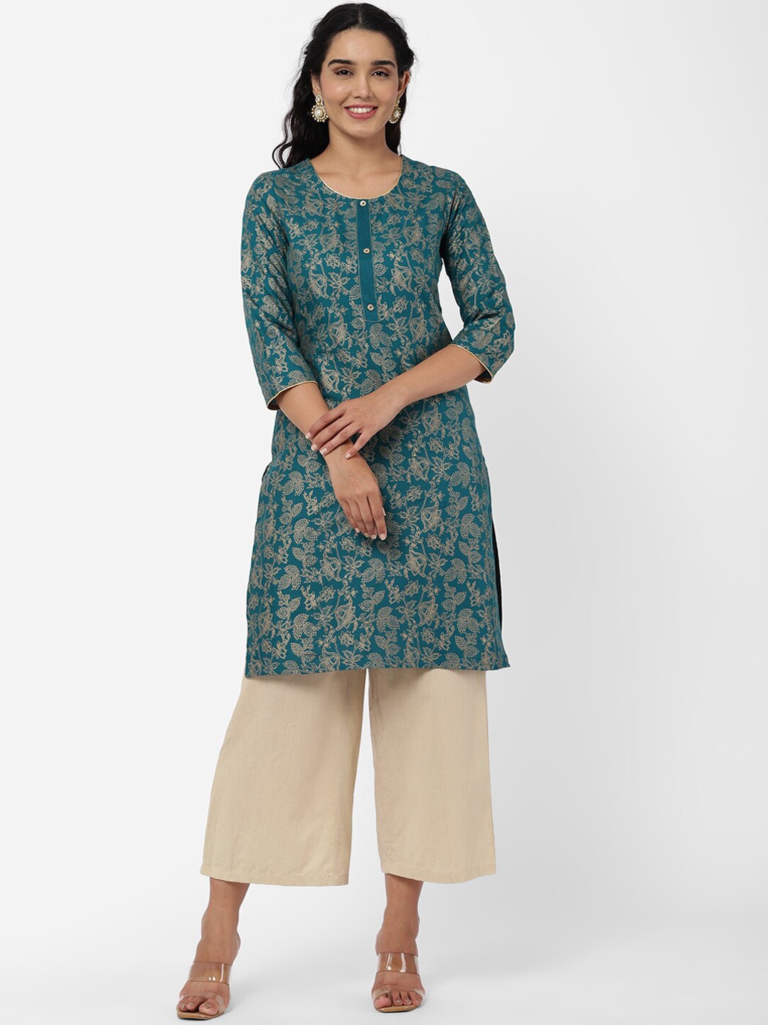 

R&B Women Teal Floral Printed Kurti