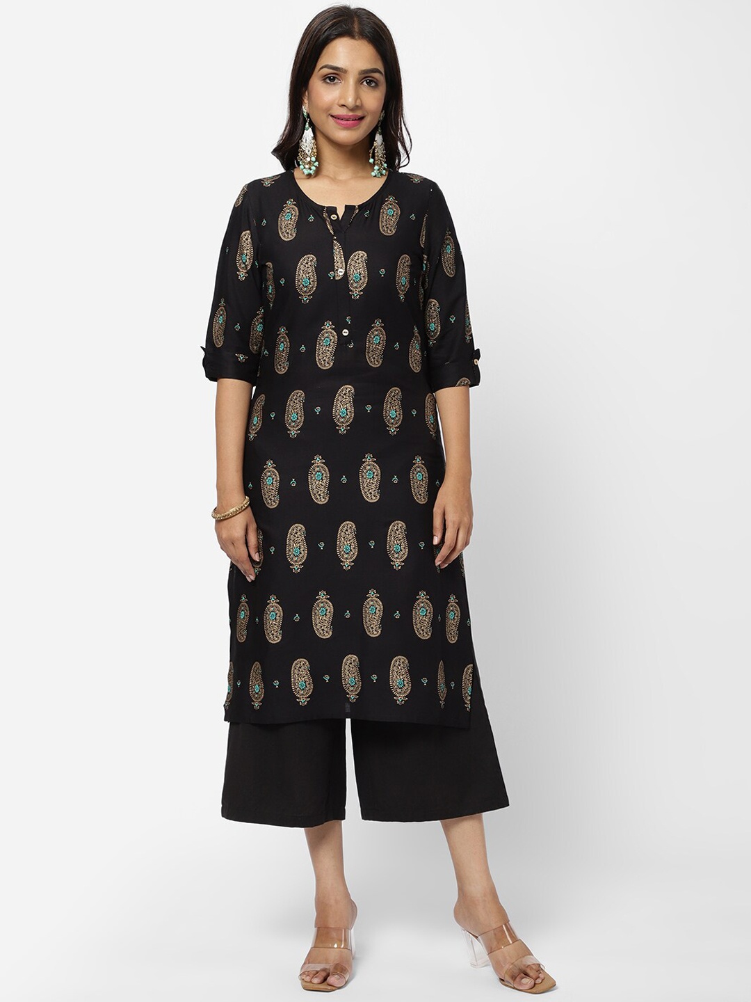 

R&B Women Black Paisley Printed Kurta