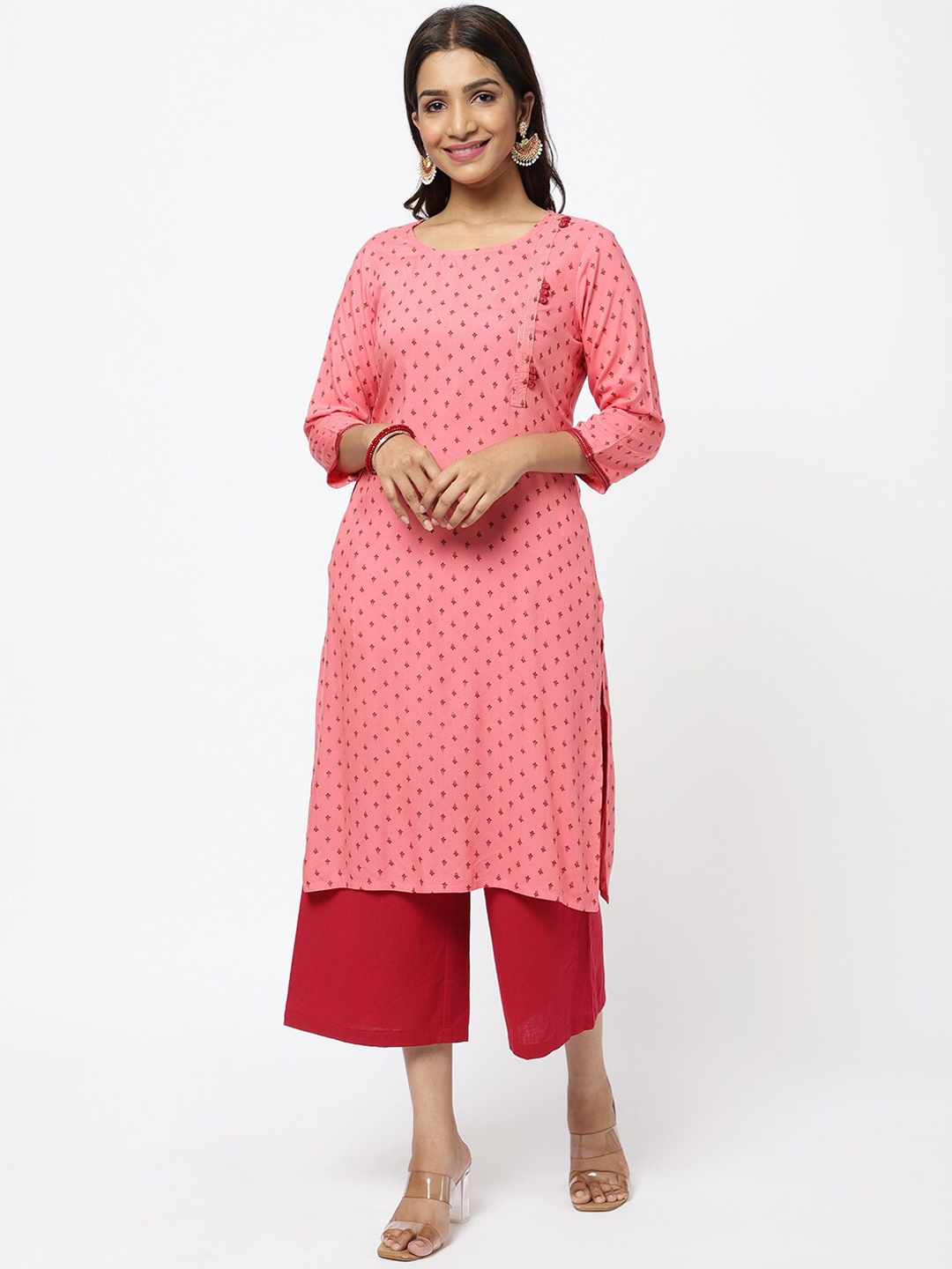 

R&B Women Coral & Red Abstract Printed Kurta