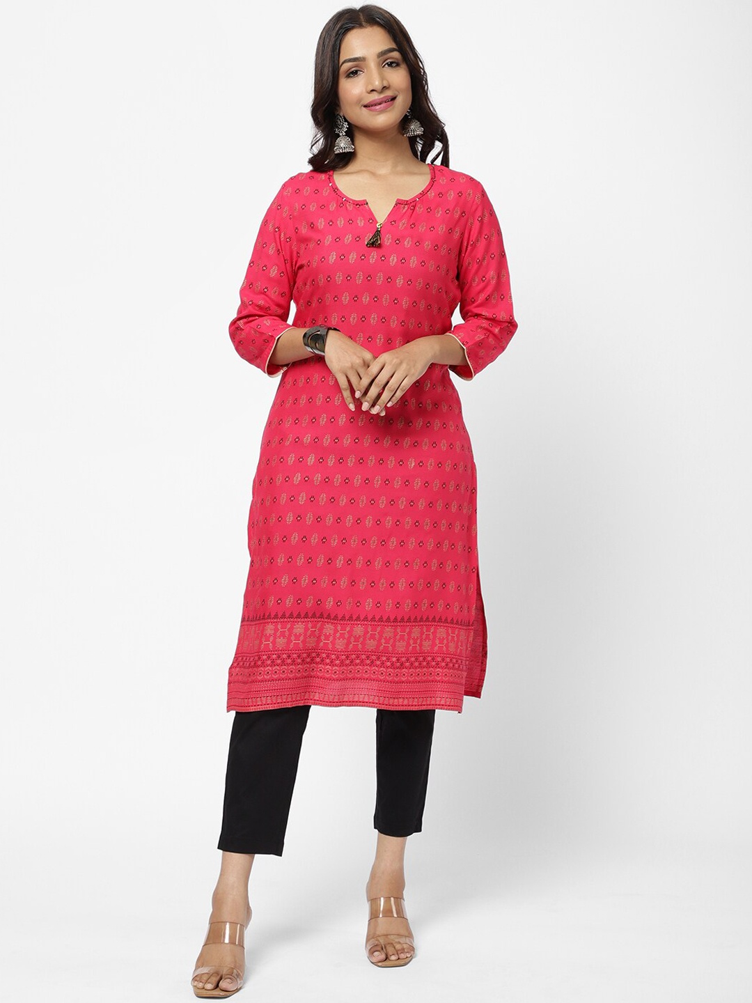 

R&B Women Red Ethnic Motifs Printed Rayon Kurta
