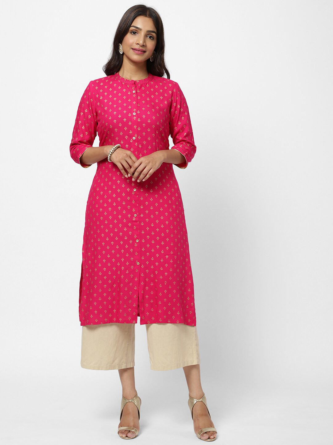 

R&B Women Magenta Ethnic Motifs Printed Mandarin Collar Kurta