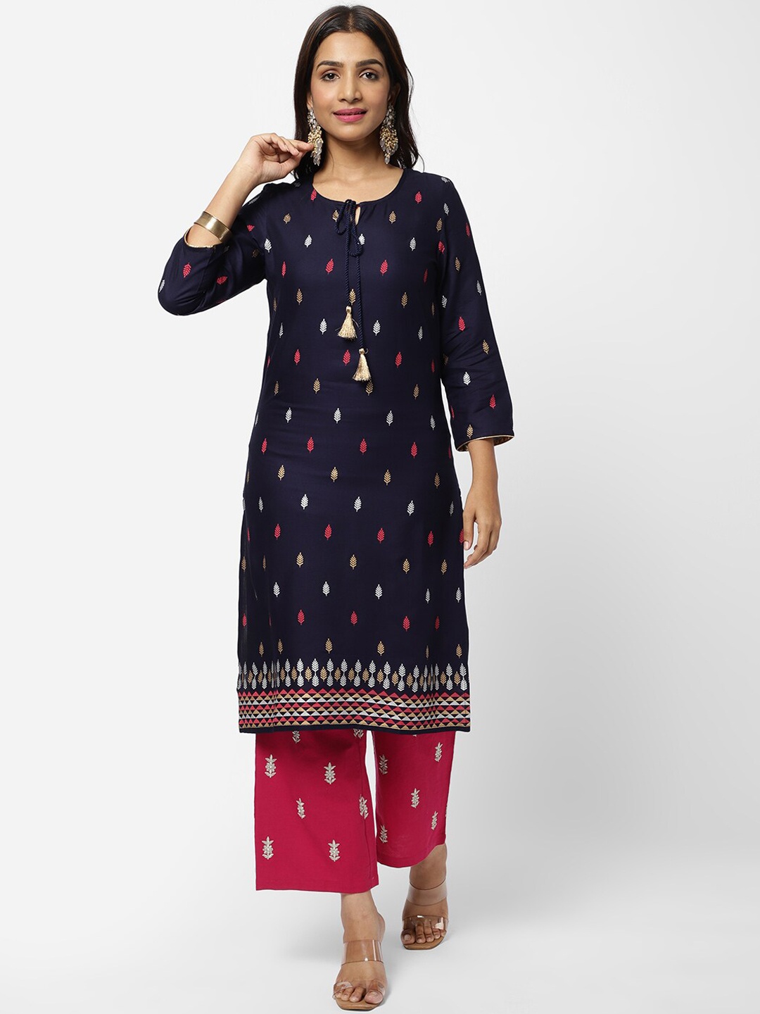 

R&B Women Blue & Red Ethnic Motifs Printed Kurta