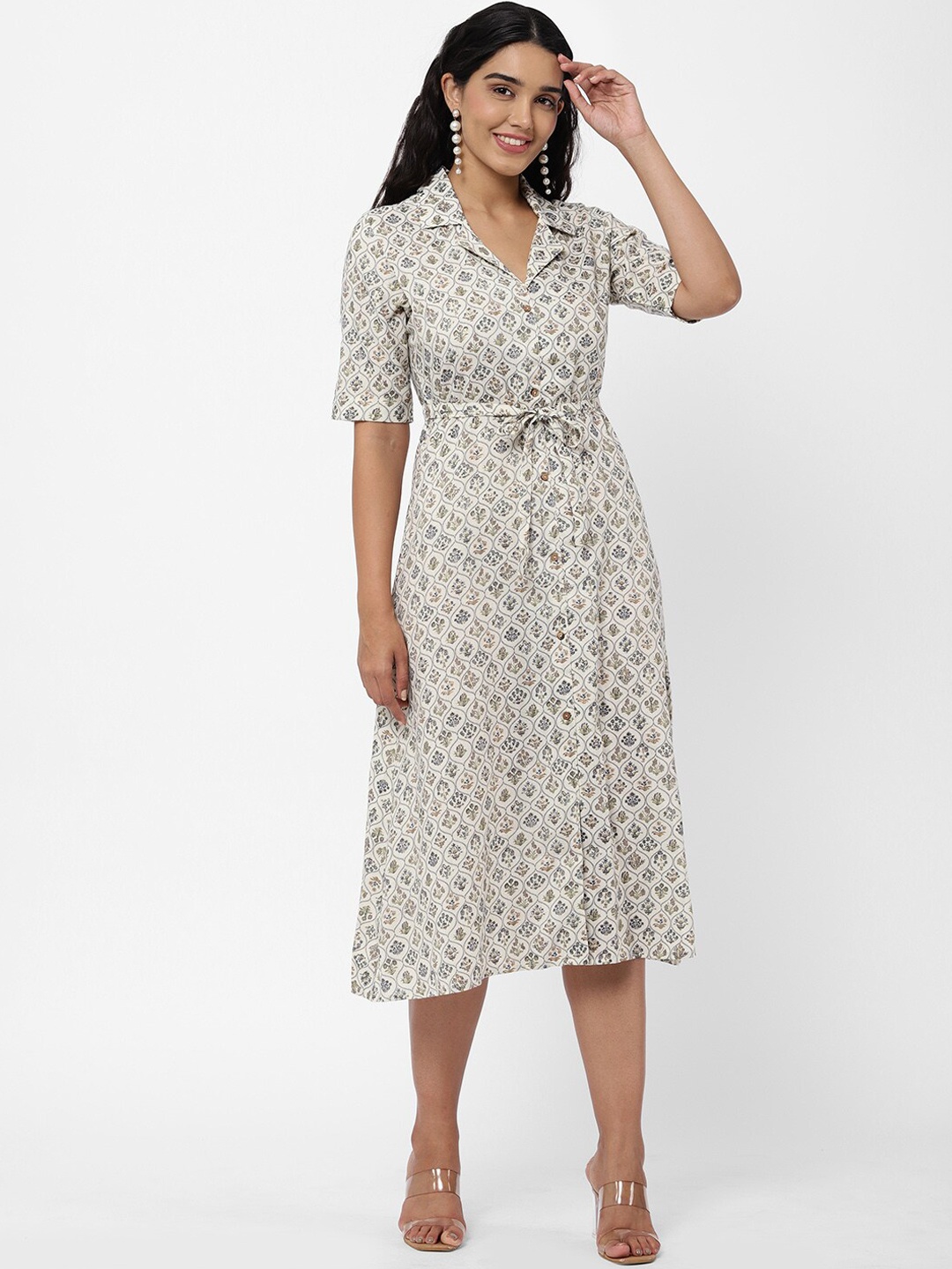 

R&B Women Off White Ethnic Motifs Midi Dress