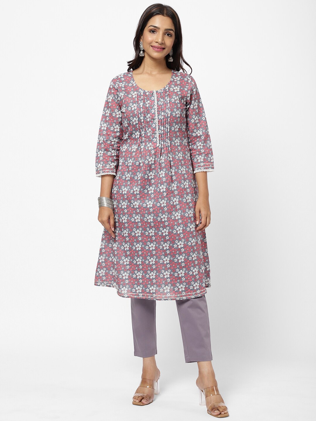 

R&B Women Pink & White Ethnic Motifs Printed Kurta