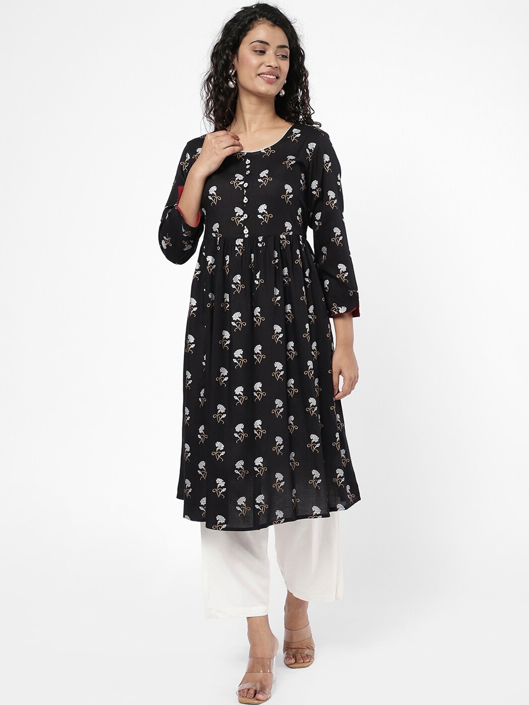 

R&B Women Black Floral Printed Anarkali Kurta