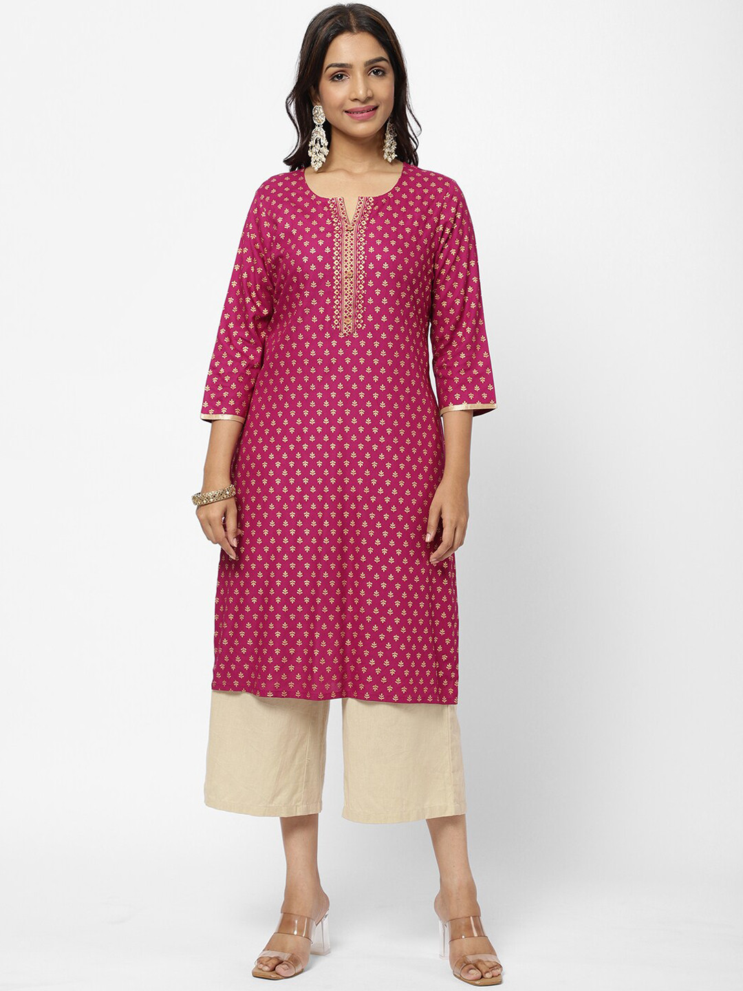 

R&B Women Red & Gold-Toned Ethnic Motifs Printed Kurta