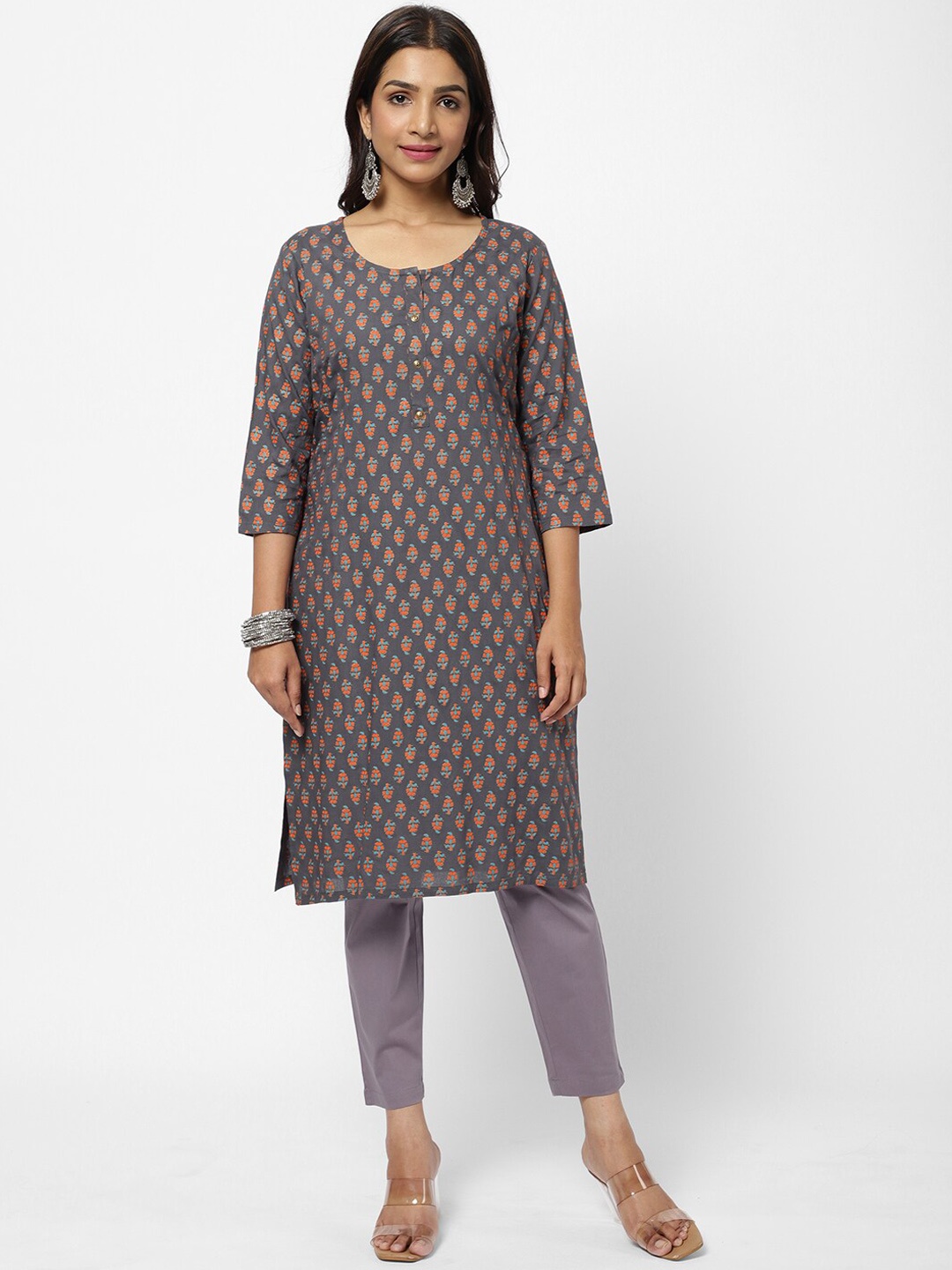 

R&B Women Grey Floral Printed Kurta