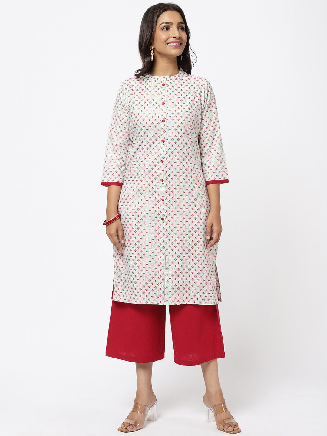 

R&B Women Beige Geometric Printed Pure Cotton Kurti