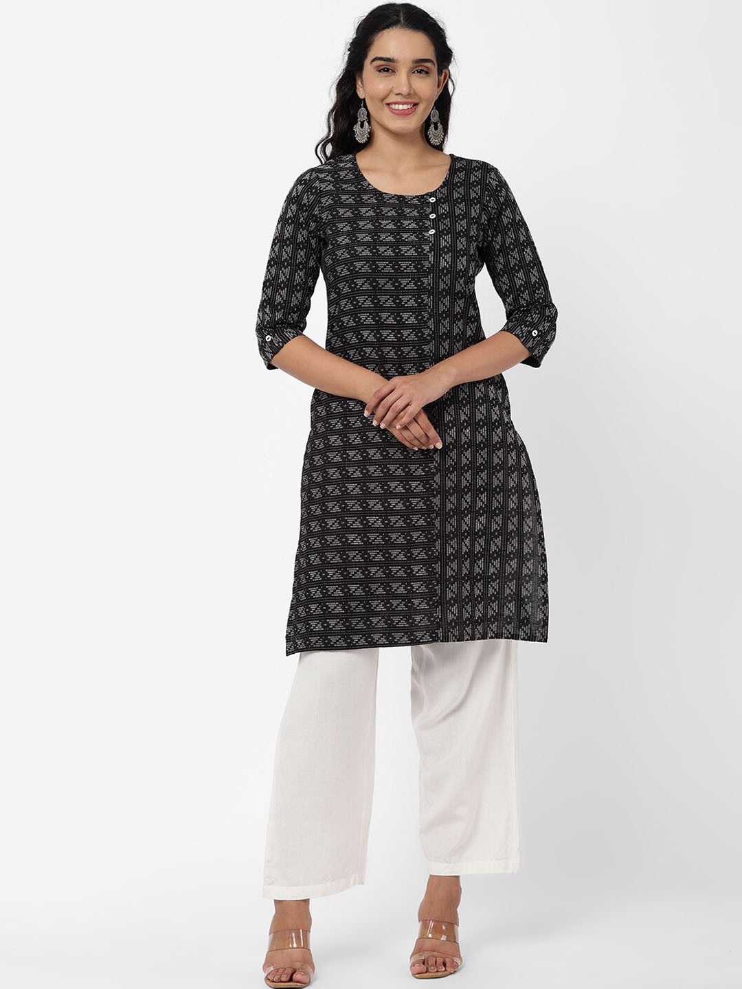 

R&B Women Black Geometric Cotton Kurta