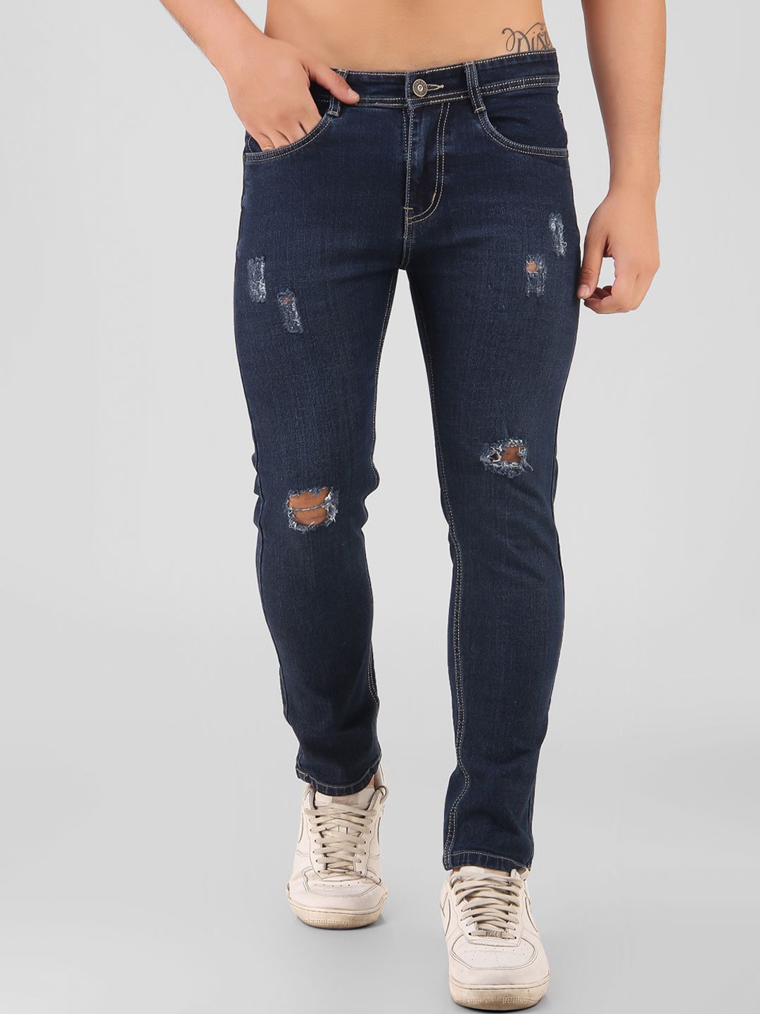 

OLD JERSEY Men Navy Blue Original Slim Fit Mildly Distressed Stretchable Jeans
