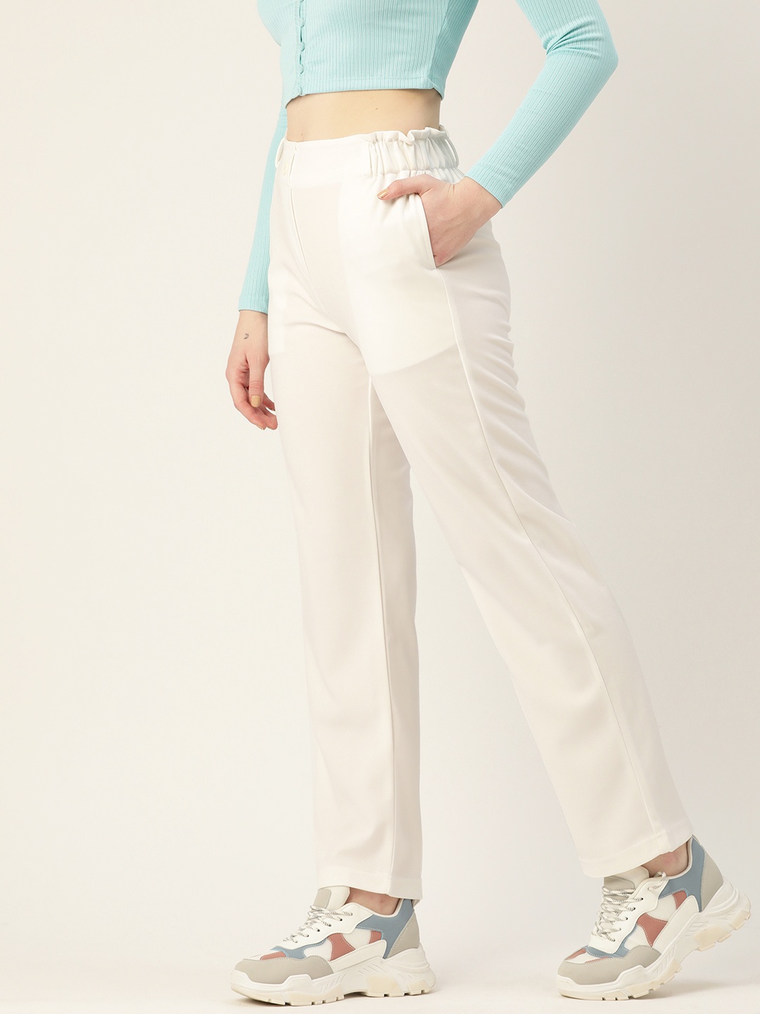 

DressBerry Women White Solid Trousers