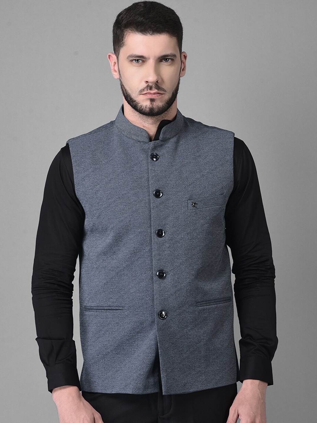 

Canary London Men Dark Grey Solid Slim Fit Nehru Jacket, Charcoal
