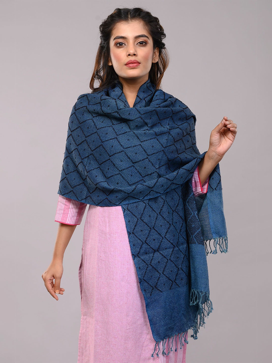 

ArtEastri Women Blue Woven Design Stole