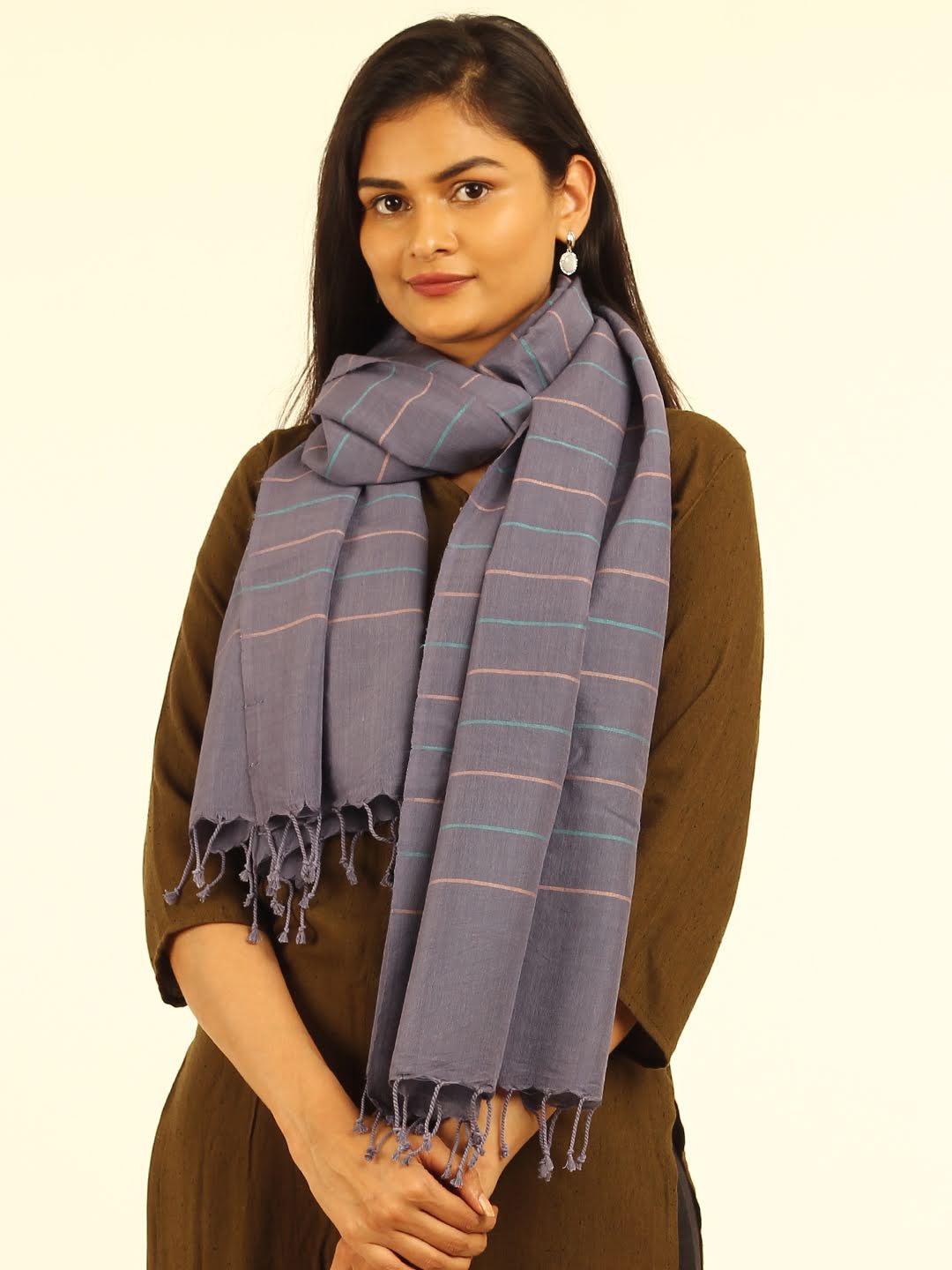 

ArtEastri Striped Handloom Merino Wool Stole, Grey