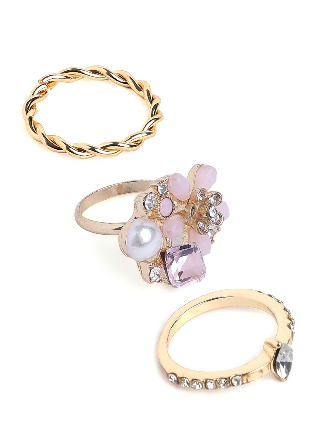 

ALDO Set of 3 Stone-Studded Finger Ring, Pink