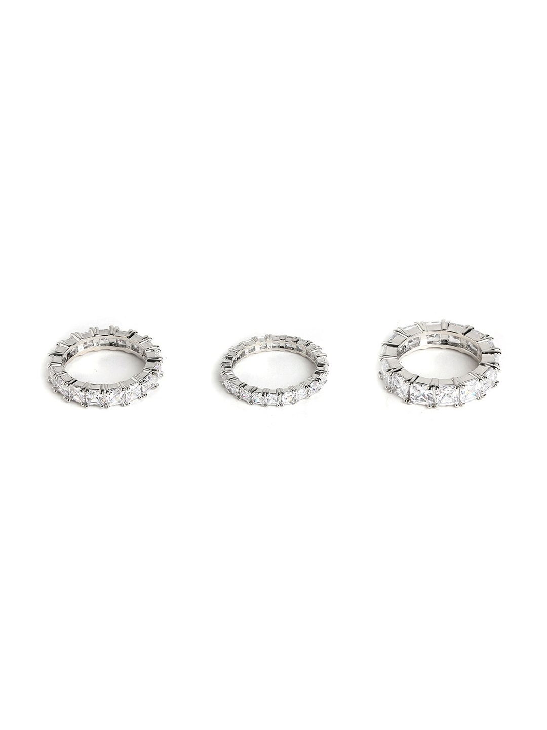 

ALDO Set Of 3 Silver-Toned & White Stone Studded Finger Ring