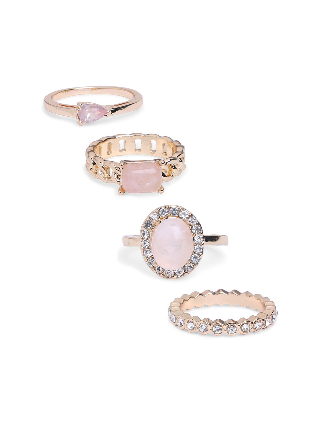 

ALDO Pack Of 4 Light Pink & White Stone Studded Finger Rings