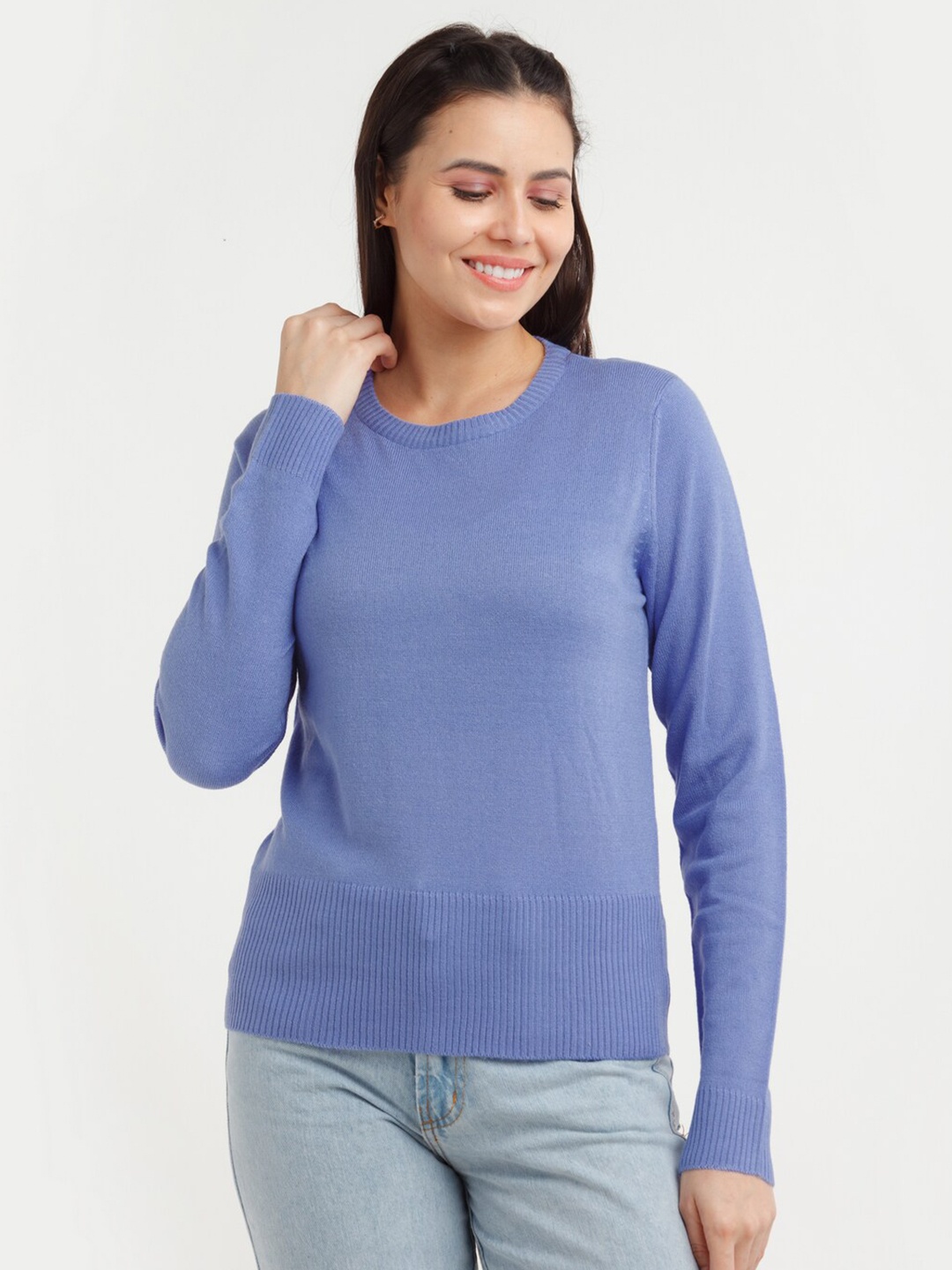 

Zink London Women Blue Solid Wool Pullover Sweater