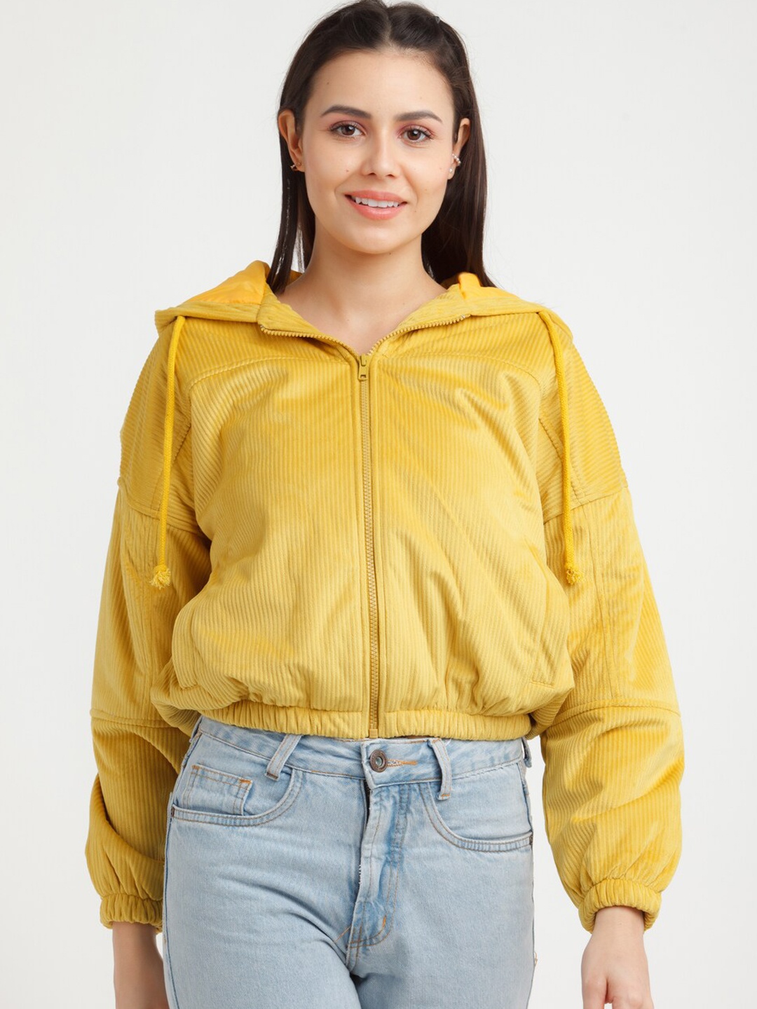 

Zink London Women Yellow Crop Bomber Jacket